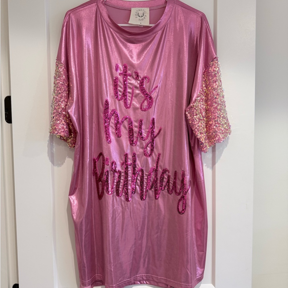Pink "It's My Birthday" Sequin Sleeve Tunic